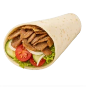 Döner Kebap im Fladenbrot mit individuell wählbaren Zutaten wie Rotkabis, Rüebli, Salat, Tomaten und Zwiebeln