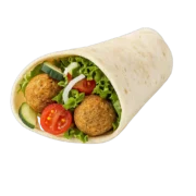 Falafel vegetarisch mit knusprigem Fladenbrot, frischem Salat und Sauce