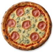 GORGONZOLA SCHINKEN Pizza mit cremigem Gorgonzola und zartem Schinken auf knusprigem Steinofenboden