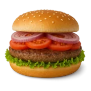 Unser klassischer HAMBURGER überzeugt mit einem saftigen 125g Rindfleisch-Patty, serviert im knusprig-frischen Brötchen.