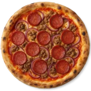 LA CROSTA Pizza mit Sucuk, Rinderhackfleisch und roten Zwiebeln auf knusprigem Steinofenboden