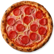 PAPPAGALLO Pizza mit Schinken, Salami und Peperoni auf knusprigem Steinofenboden