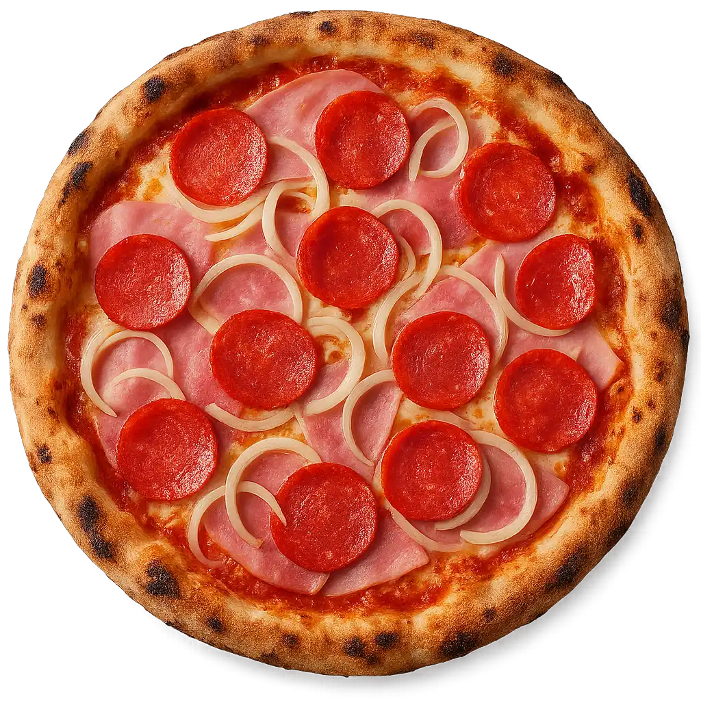 PAPPAGALLO Pizza mit Schinken, Salami und Peperoni auf knusprigem Steinofenboden