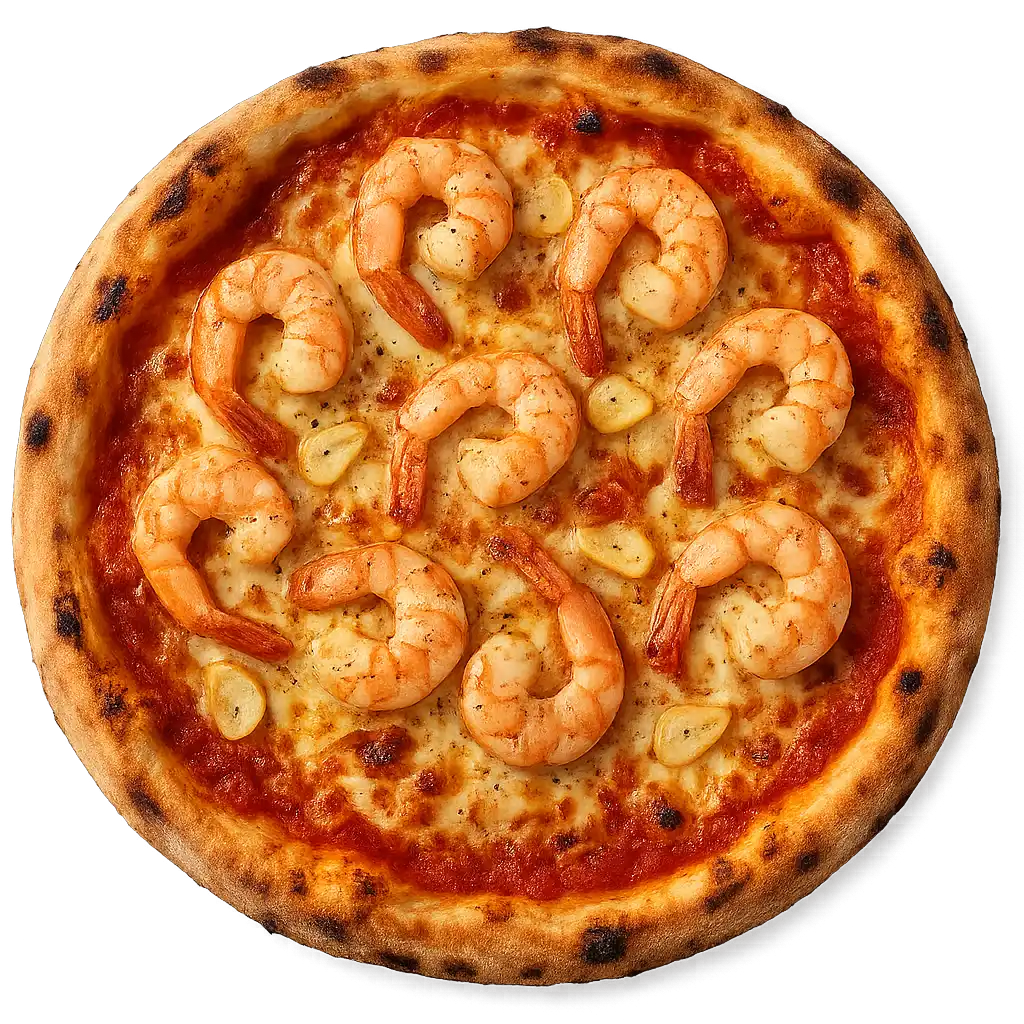 Pizza Crevetten mit Riesenkrevetten und Knoblauch