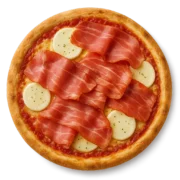 Pizza FCL mit Raclettekäse, Rohschinken und Mozzarellascheiben