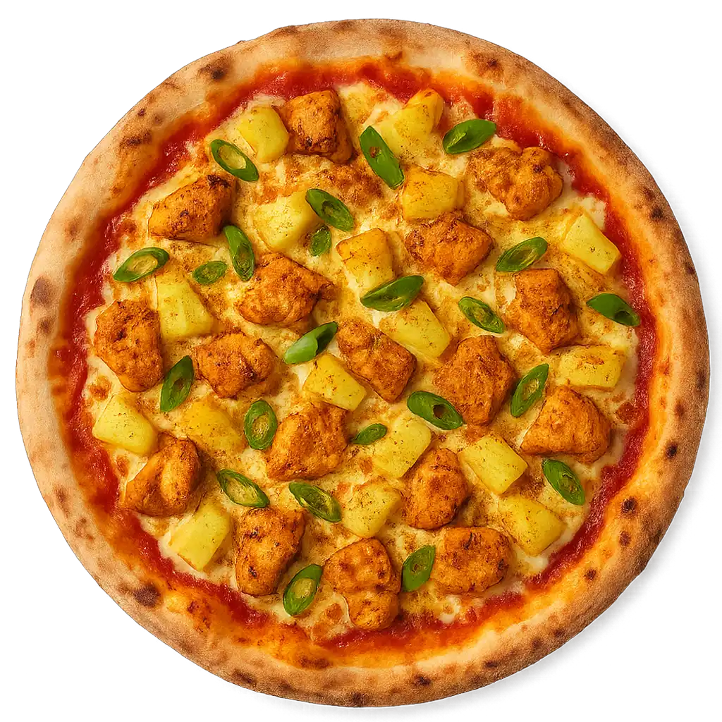 Pizza India mit Pouletfleisch, Ananas und Curry