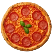 Pizza Milano mit Salami und Oliven auf knusprigem Steinofenboden