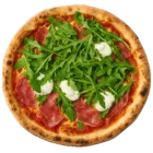 Pizza Rucola mit frischem Rucola, Mascarpone und Rohschinken