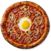 Pizza Traum mit Speck, Zwiebeln, Champignons und Ei
