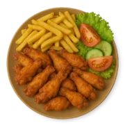 Knusprige Pouletflügeli (10 Stück) mit Pommes frites und frischem Salat